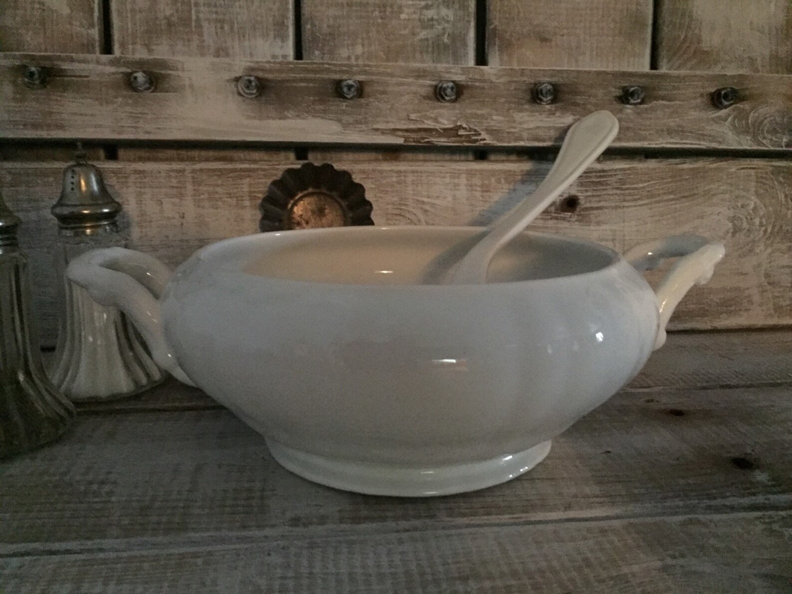 White Soup Tureen w/ Handles Ladle Large Serving Bowl Etsy