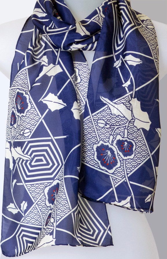 Silk Floral Scarf, Japanese-Inspired 12" x 64", by Lorenz Hermsen.