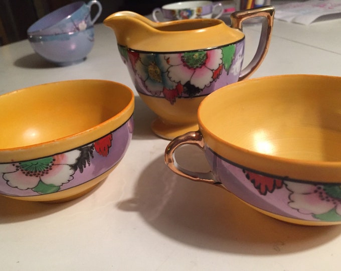 Vintage Japanese Lusterware Tea Cups and Creamer Etsy