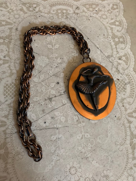 Mid Century Modern Copper Broach/Necklace - image 1