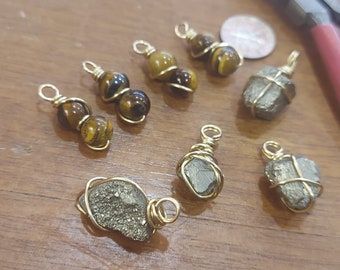 28ct Mini Brass Pendants: Tigers Eye & Pyrite