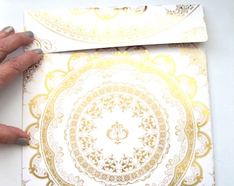 Five 9 x 12 Envelopes ivory and gold foil classic medallion pattern document envelopes presentation luxe Handmade paper goods diploma event