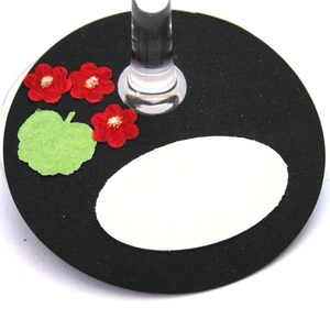 Black and geranium Wine glass tags Markers Wine glass charms 20 Hand crafted -reception table setting Catering Wedding party Shower