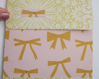 8 CD Envelopes Pink and Ochre bows 5 x 5 x 1/8 sq box Photographer digital photo packaging Card CD gift DVD envelope square envelope Wedding