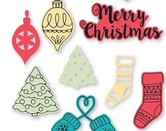 Sizzix Framelit Christmas holiday dies and stamps 9 dies 6 stamps paper crafting set Lynda Kanase design 663670 . Thin steel dies stamps NEW