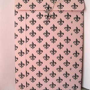 9 x 12 enveloppen aantal 5 roze zwart Fleur de Lis string sluiting Card Stock document enveloppen presentatie handgeschept papier goederen grote enveloppen