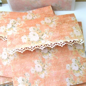 Dusty Rose pink Shabby Roses envelopes lace edge- 24 total -12 inner 12 outer - 5-1/2 sq  vellum embossed envelope invitations announcements