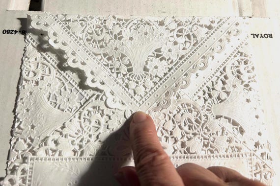 A7 warm white or cream lace envelopes EuroFlap envelope 5-1/4x7-1/4 Elegant invitation vintage lace style doily envelopes qty 15 per order