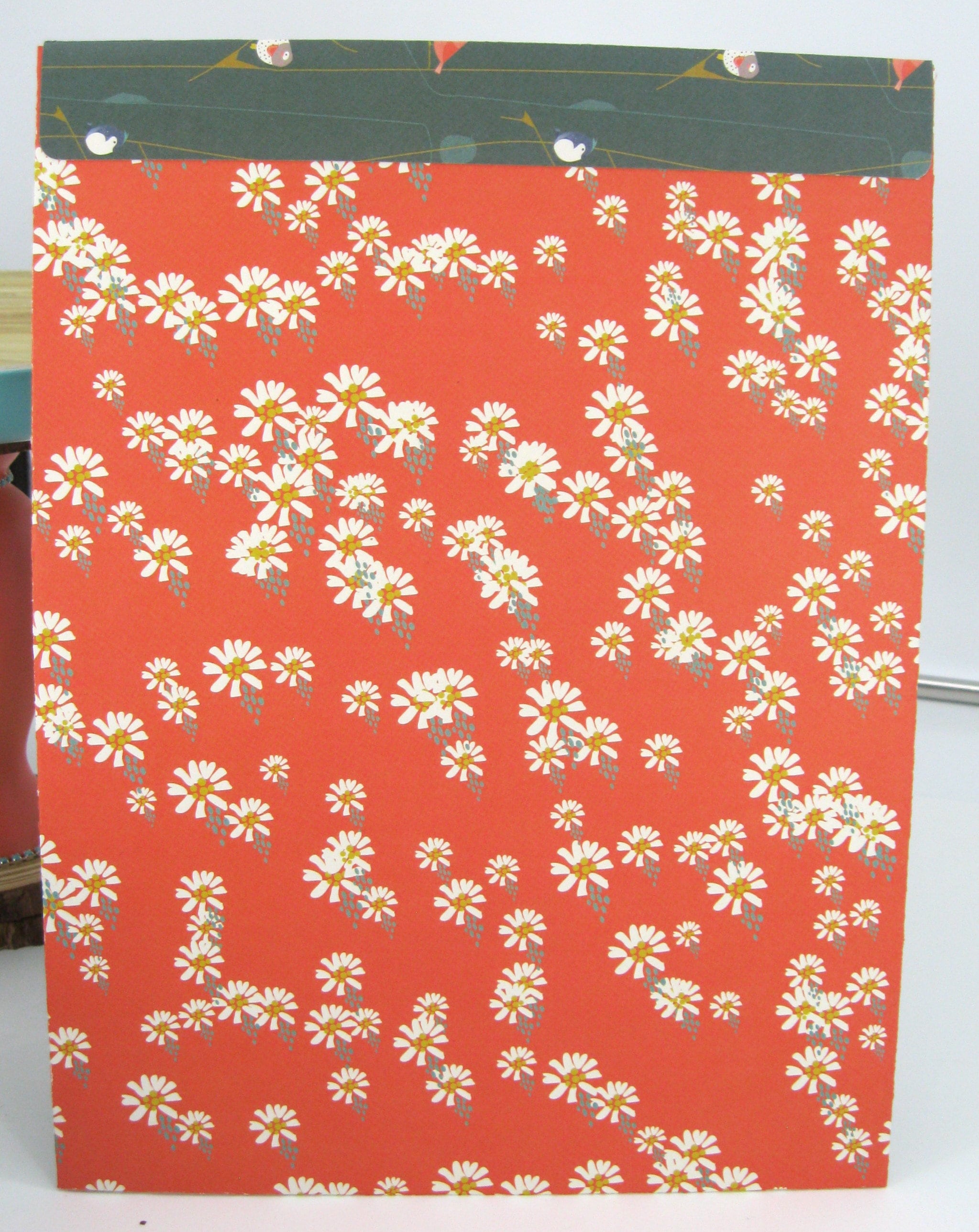 Five 9x12 Envelopes Red & Green Ditzy Florals and Birds Custom Document ...