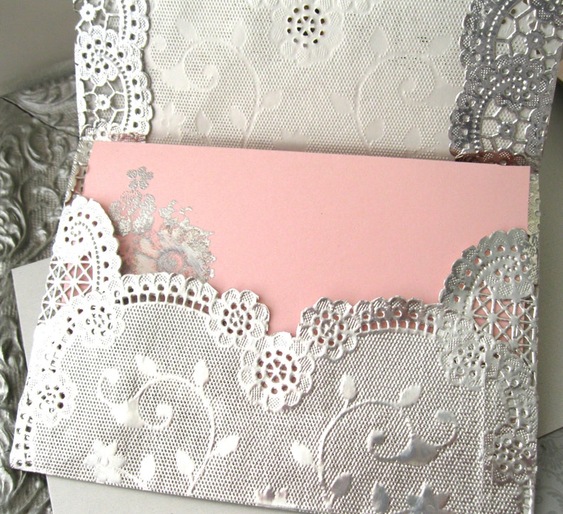 25 Metallic Silver Lace Envelopes A7, Hand Made QTY 25 Fancy Silver ...