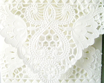 25 White lace envelopes 6 in square lace envelopes QTY 25  square doily envelopes romantic wedding liner envelopes - custom sizes-disc w qty