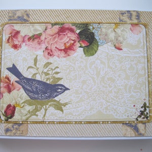 Keepsake box 8 x 5.25 x 1.5 vintage bird and floral magnet Sturdy journal box jewelry box exclusive design hand decorated vintage envelopes