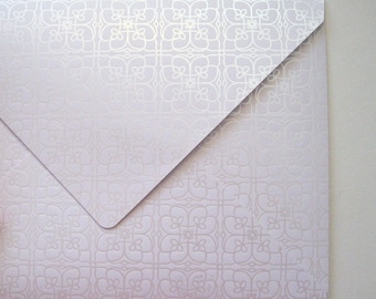 Qty 10 A7 Euro Flap or A9 straight flap white and silver satin shimmer pattern classic envelopes White metallic shimmer Handmade envelopes