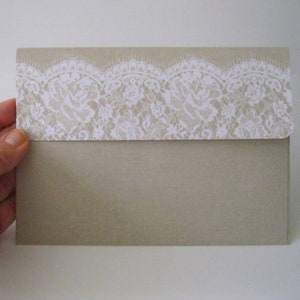 A7 envelopes Taupe with white lace pattern 10 or 20 Handmade envelopes 5-1/4 x 7-1/4 wedding invitation announcement romantic stationery
