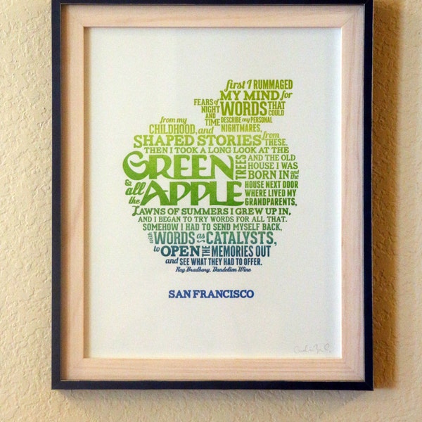 Green Apple (Ray Bradbury): letterpress typographic broadside print (11"x14")