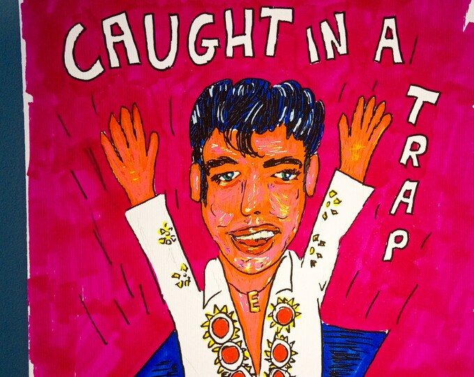 Elvis Caught in a Trap Original Doodle Art Felt Tip Presley Picture Etsy