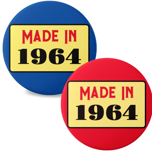 60th birthday badge made in 1964 birthday year 60 pin badge button retro style sixtieth sixty party 60 age pins fun accessory