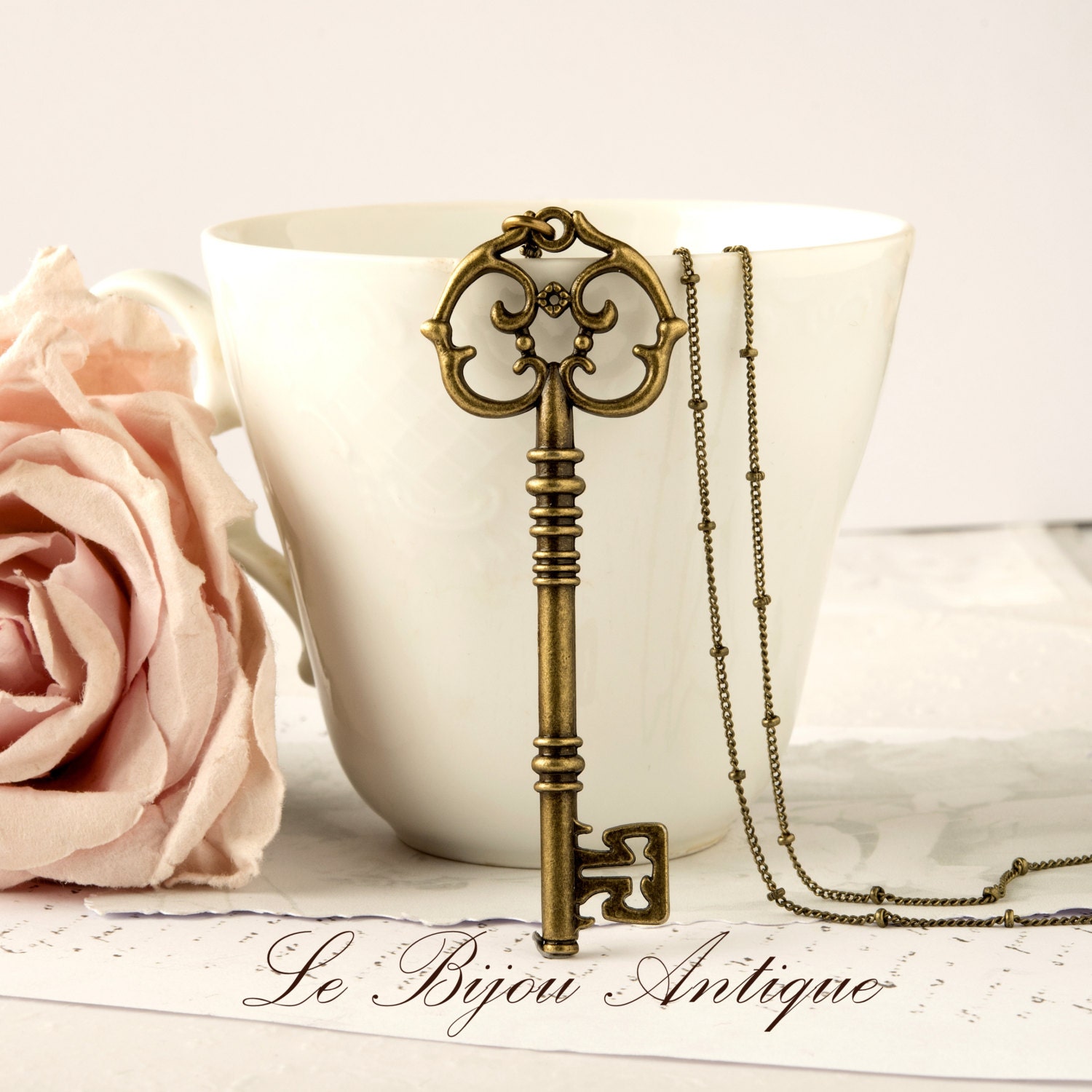 Skeleton Key Necklace Antique Bronze Key Necklace With Long Etsy