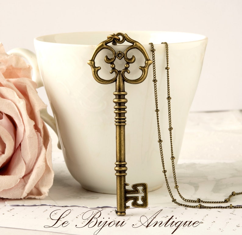 Skeleton Key Necklace Antique Bronze Key Necklace With Long Etsy