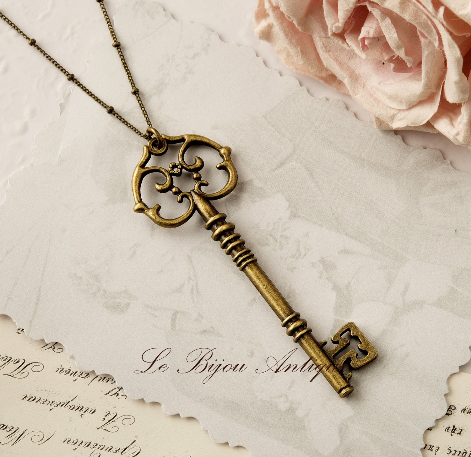 Skeleton Key Necklace Antique Bronze Key Necklace With Long Etsy