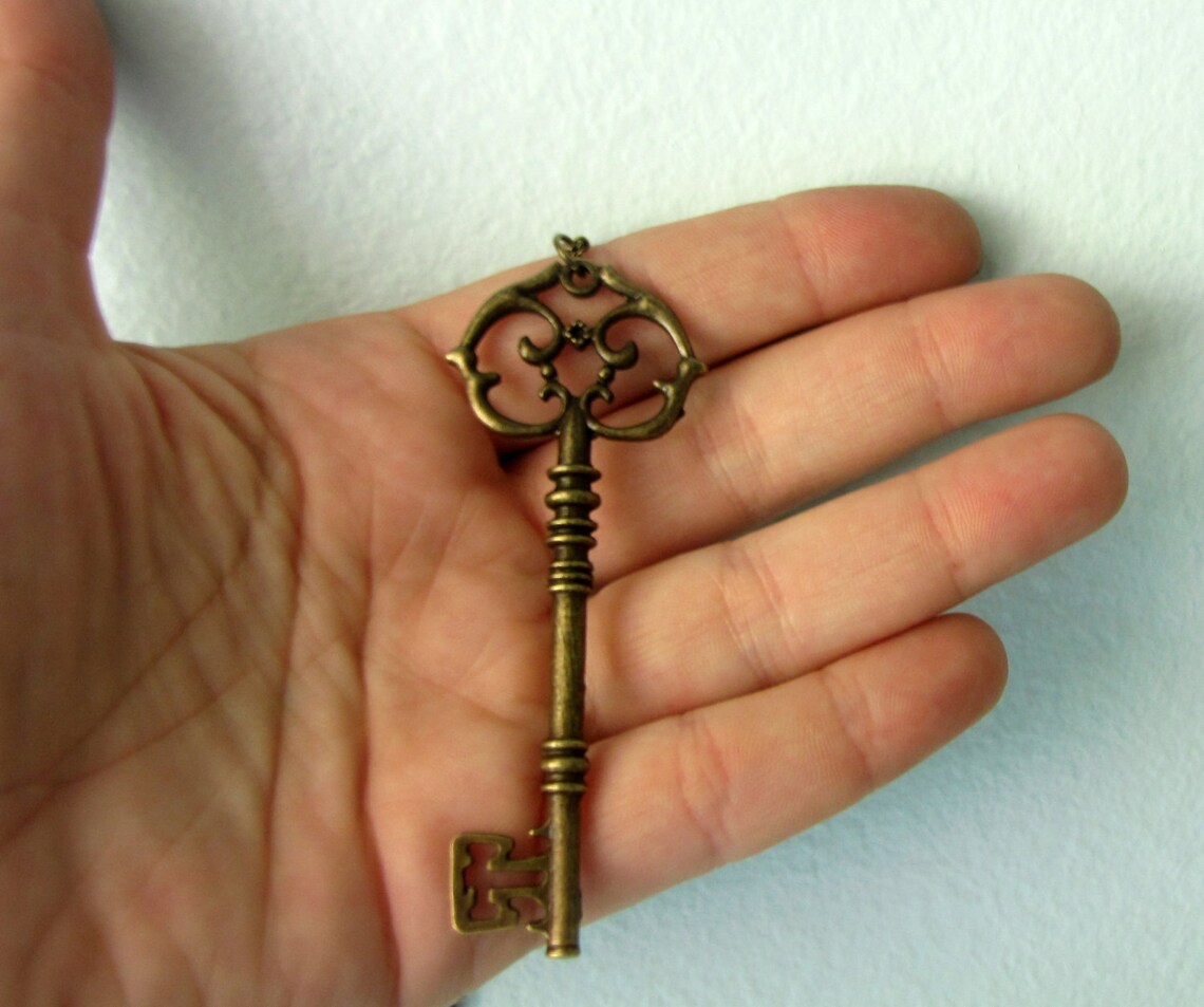 Skeleton Key Necklace Antique Bronze Key Necklace With Long Etsy