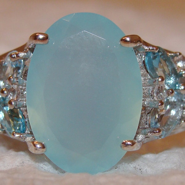 Blue Chalcedony Sky Blue Topaz Apatite & White Topaz 9.30ctw Sterling Silver Ring Size 9