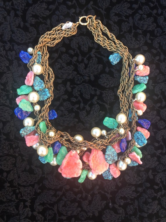 50s Multi-Stone Triple-Chain Necklace