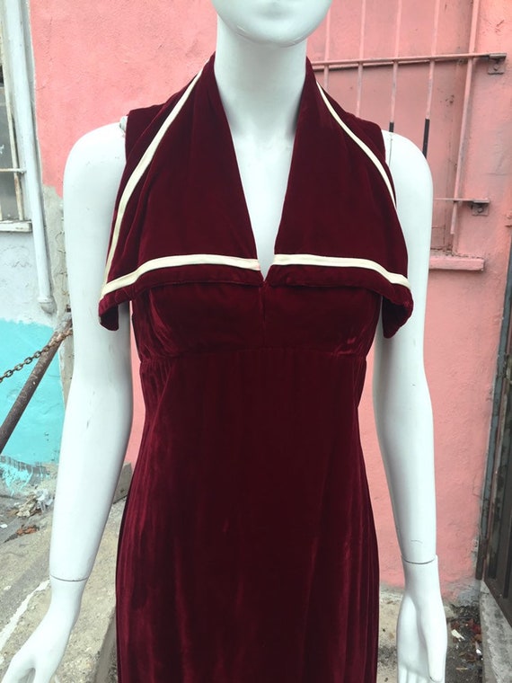 70’s Red Velvet Sailor Style Maxi Dress