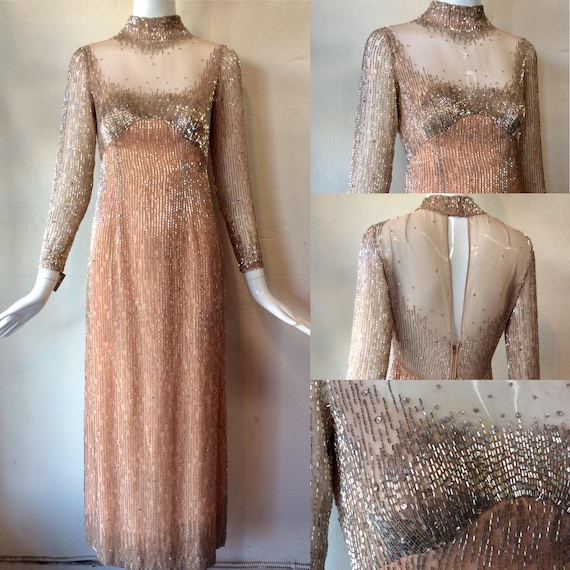 Couture Bob Mackie beaded 1970s gown