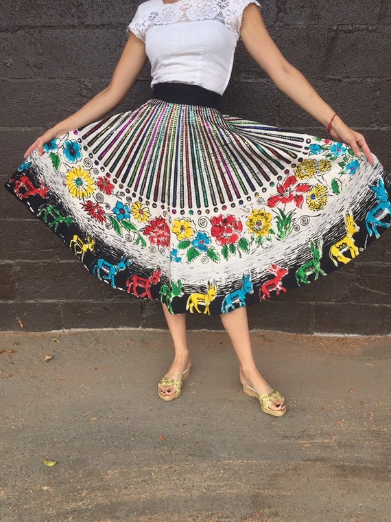 50’s Painted & Sequined Mexican Circle Skirt with