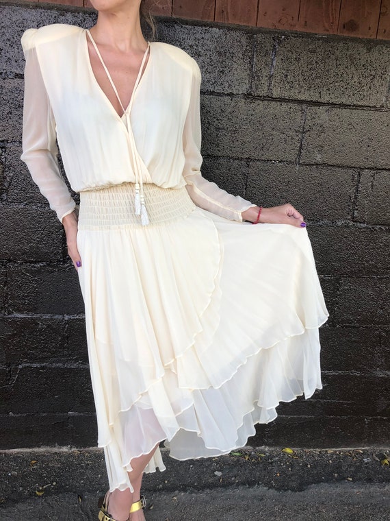 80’s Diane Freís Cream Silk Chiffon Dress