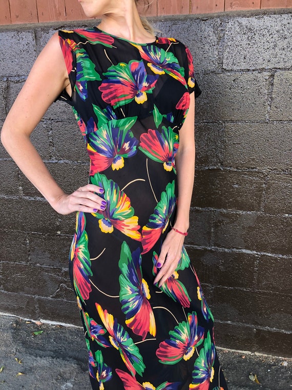 Betsey Johnson 90’s does 30’s Floral Chiffon Gown