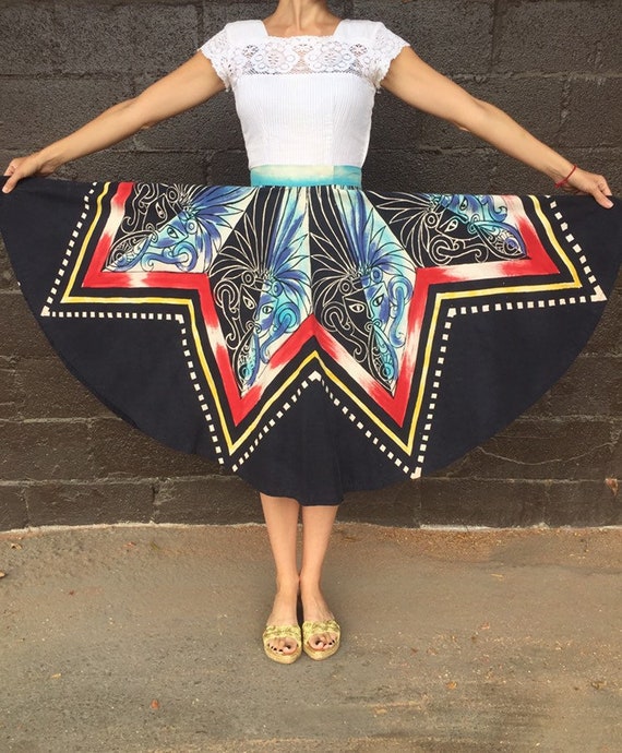 50’s Hand-Painted Mayan Mask Circle Skirt