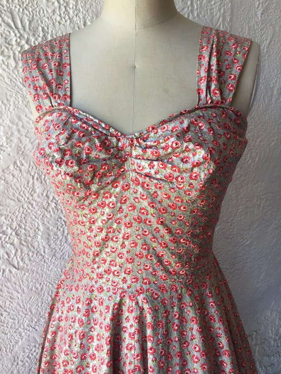 50's Silver Sundress with Calico Rose Print