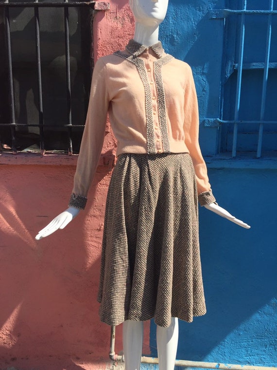 50’s Pink and Grey Cardigan and Skirt Set