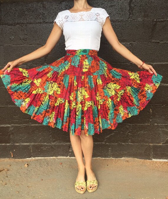 50’s Multi-Color Folksy Novelty Print Skirt