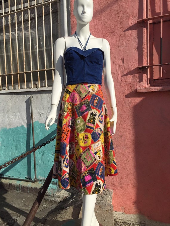 50’s Style Liquor Label Novelty Print Skirt
