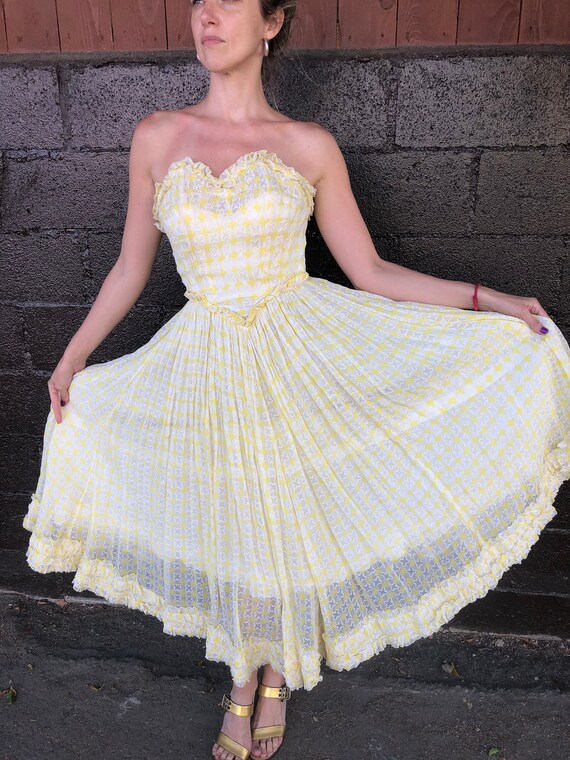 40’s Printed Voile Strapless Sundress