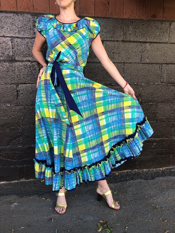 40’s Painterly Plaid Seersucker Dress