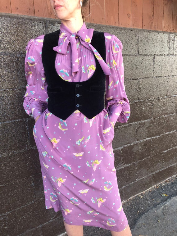 70’s Butterfly Print Silk Dress by Hanae Mori