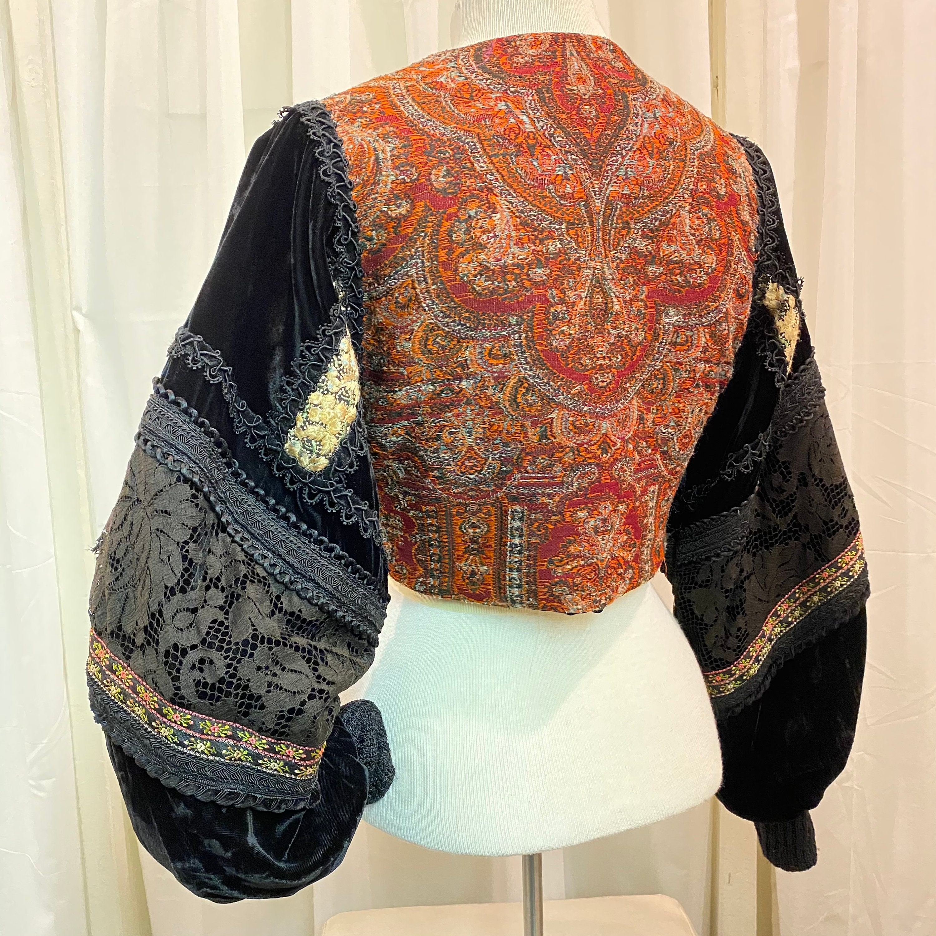 Handmade hippie patchwork silk velvet Kashmiri lace crop coat Etsy