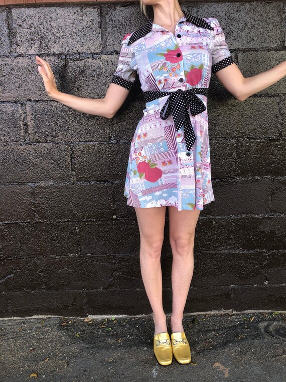 1970s novelty print polyester mega mini dress