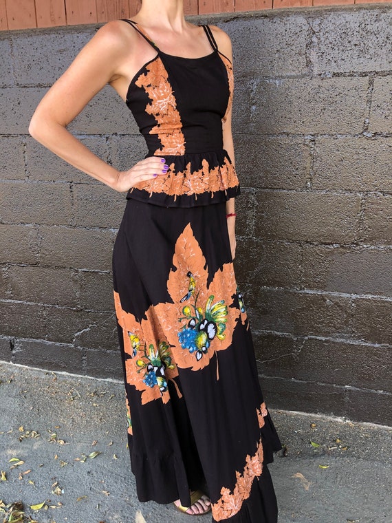 40’s Maple Leaf Placed Print Cotton Gown