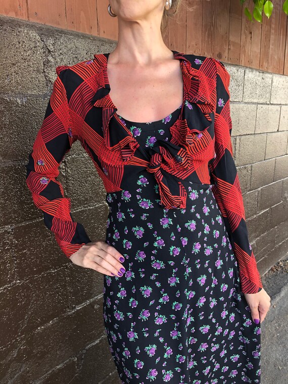 70’s Young Edwardian by Arpeja Coord Print Dress a