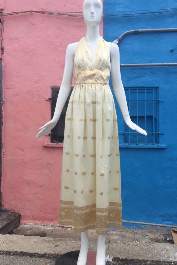 60’s Indian Brocade Halter Maxi Dress