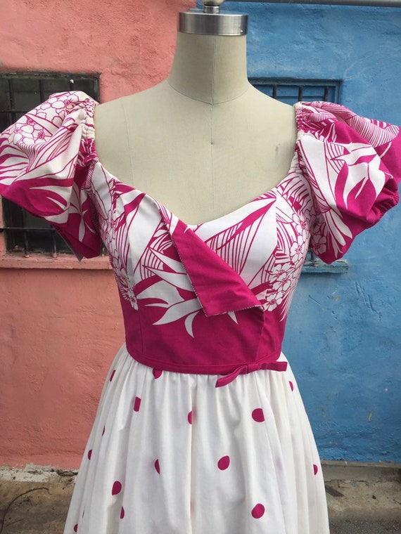 80's Victor Costa Floral & Polka-Dot Print Party D
