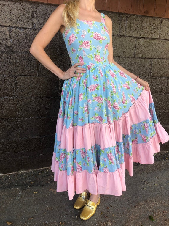 1940s lilac floral tiered cotton Summer Dress