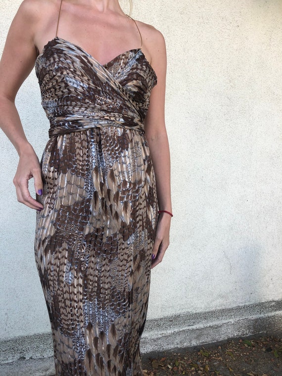 70’s Feather Print Silk Slip Dress