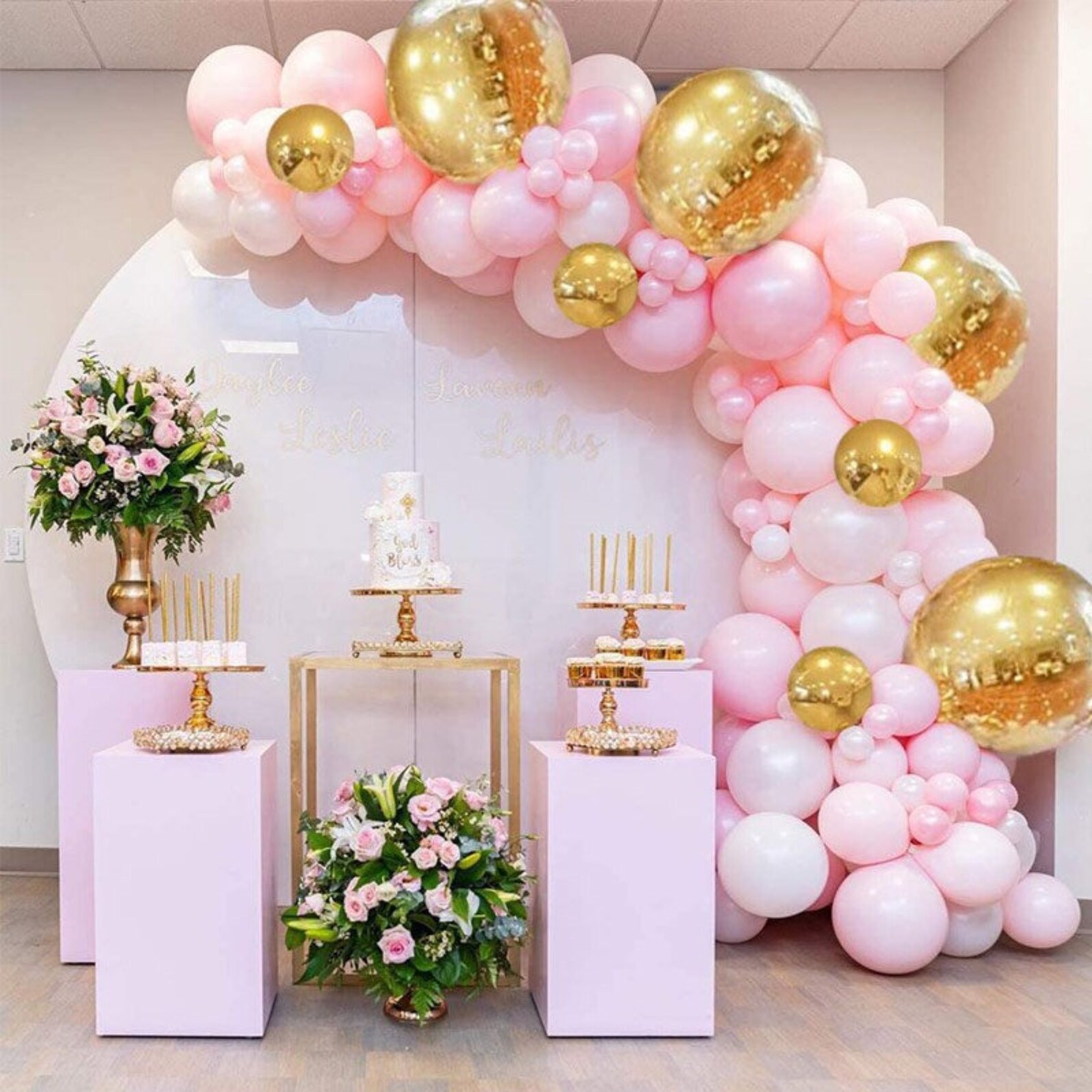 124 pieces Pink and Gold Balloon Arch Garland Pink Weddings Etsy
