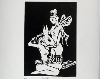 Besotted - Original, limited edition, linocut print by Polly Marix Evans